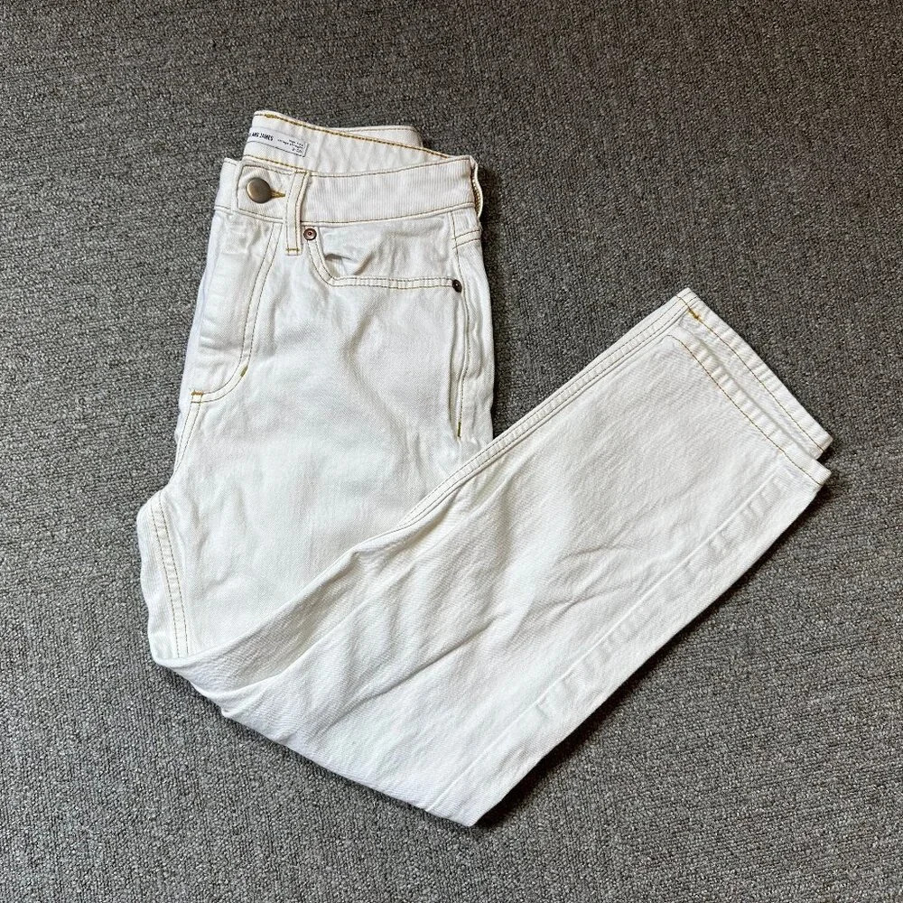 Elizabeth and James High Rise Vintage Straight in White w/ Orange Stitching Sz 2